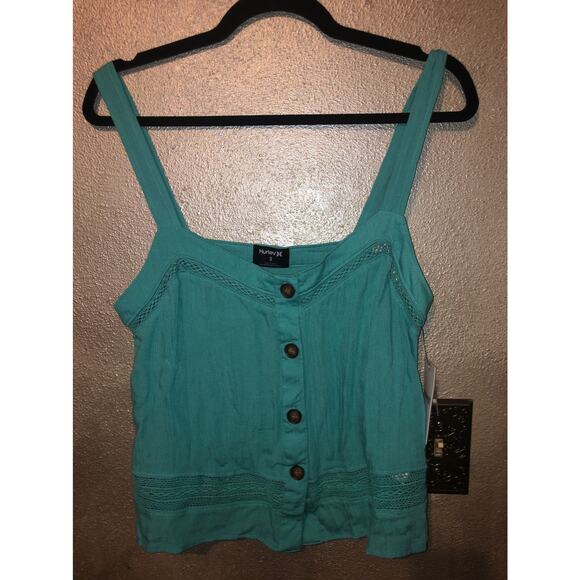 Hurley  CottageCore Hippie Boho Summer Time Tank  Green Blue Slate Tank  Small - Picture 1 of 5